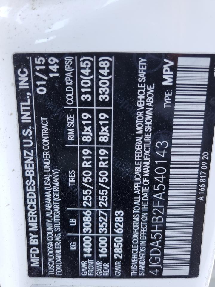 2015 Mercedes-Benz M-klasse VIN 4JGDA5HB2FA540143 Copart auction photo, rear end damage thumbnail 13