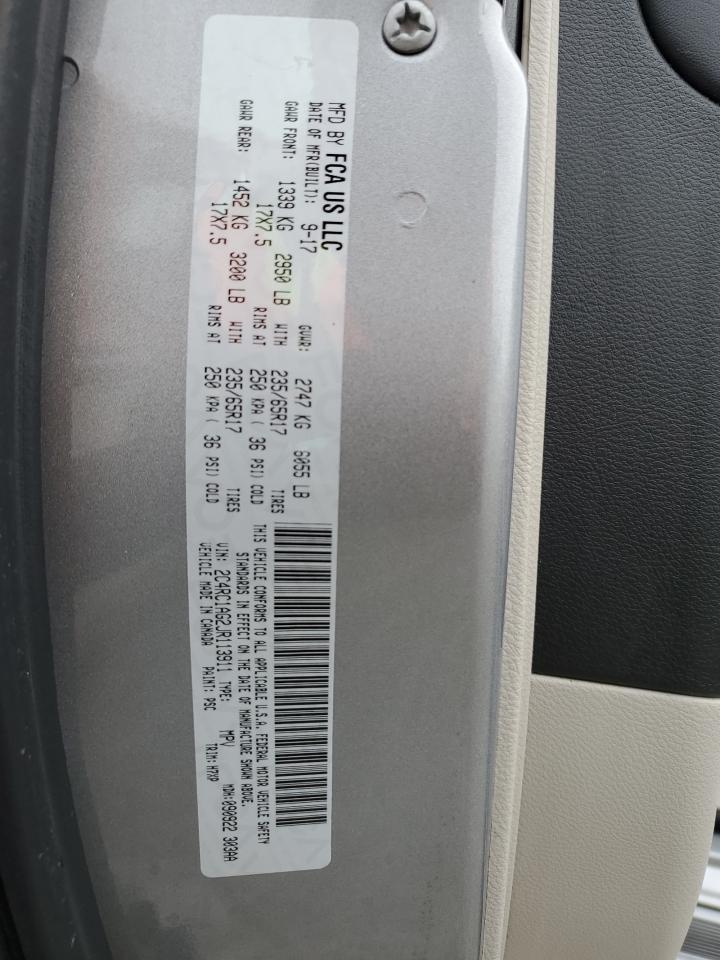 2018 Chrysler Pacifica VIN 2C4RC1AG2JR113911 Copart auction photo, rear end / side damage thumbnail 15