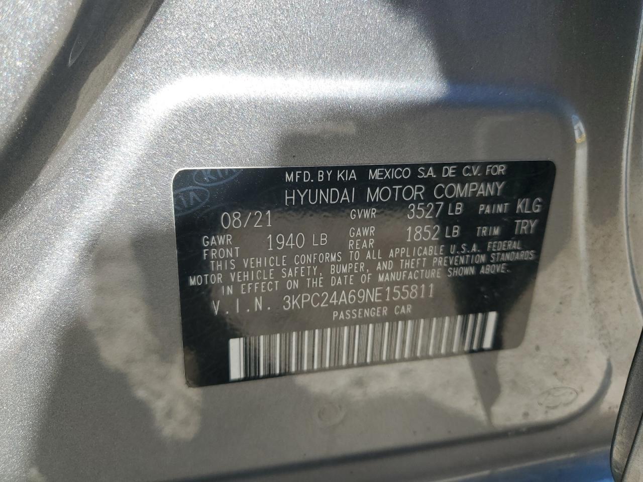 2022 Hyundai Accent VIN 3KPC24A69NE155811 Copart auction photo, front end damage thumbnail 15