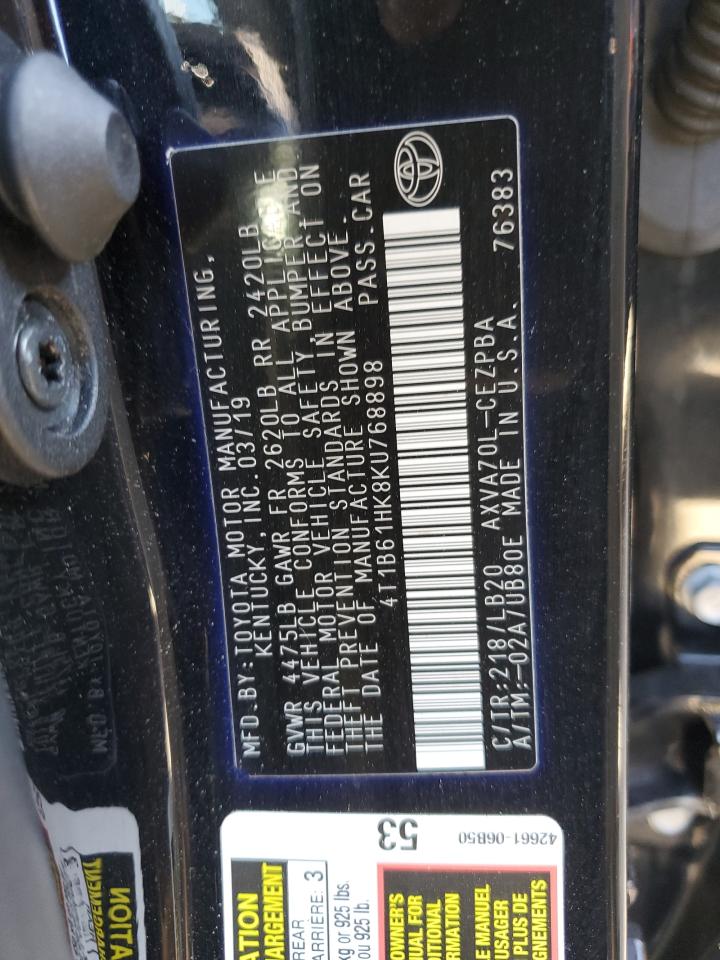 2019 Toyota Camry VIN 4T1B61HK8KU768898 Copart auction photo, side / minor dent/scratches damage thumbnail 12