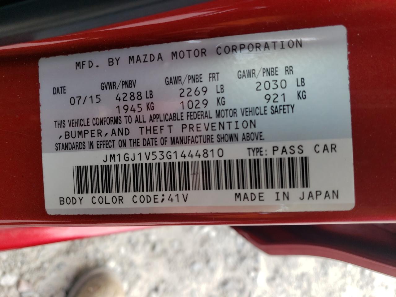 2016 Mazda 6 VIN JM1GJ1V53G1444810 Copart auction photo, front end damage thumbnail 14