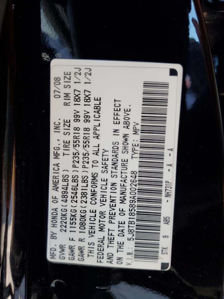 2009 Acura RDX VIN 5J8TB18589A002648 Copart auction photo, all over damage thumbnail 13