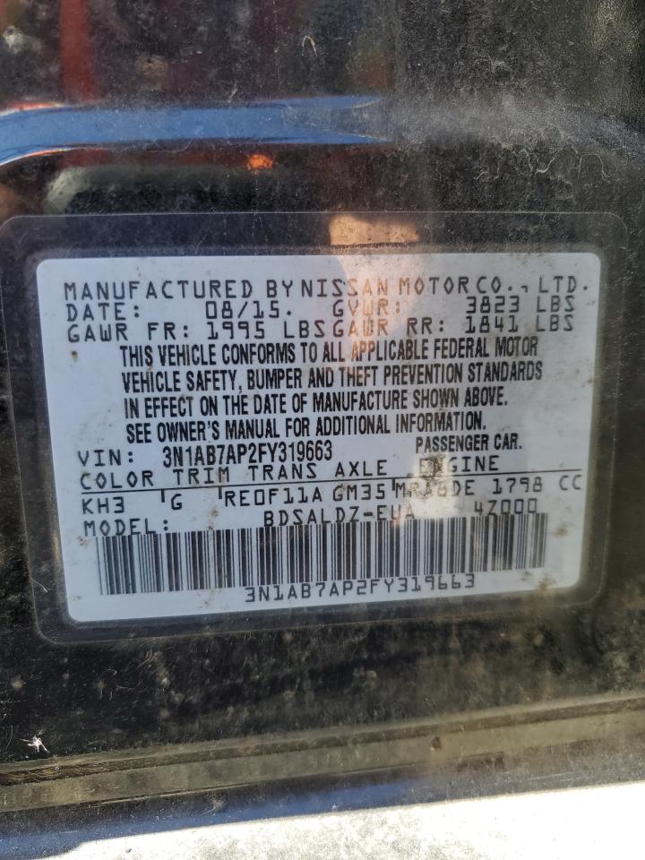 2015 Nissan Sentra VIN 3N1AB7AP2FY319663 Copart auction photo, front end damage thumbnail 12