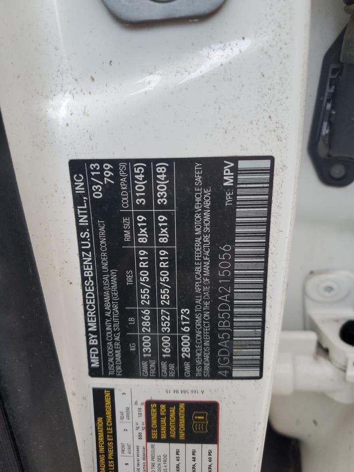 2013 Mercedes-Benz M-klasse VIN 4JGDA5JB5DA215056 Copart auction photo, water/flood damage thumbnail 14