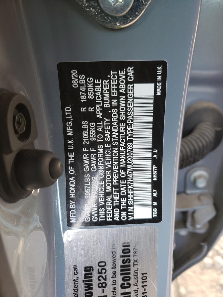 2021 Honda Civic VIN SHHFK7H47MU200769 Copart auction photo, rear end / minor dent/scratches damage thumbnail 15