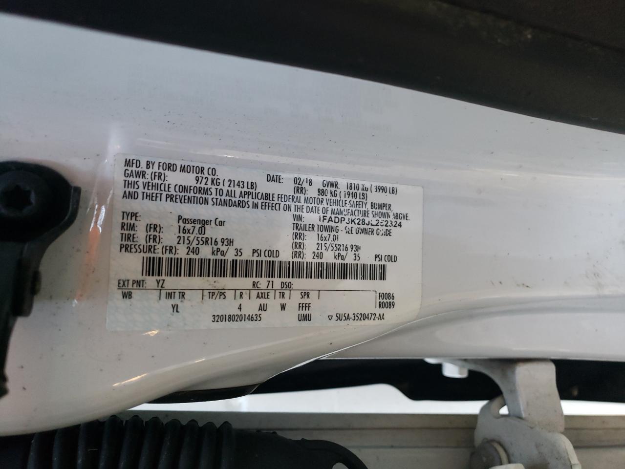 2018 Ford Focus VIN 1FADP3K28JL252324 Copart auction photo, minor dent/scratches damage thumbnail 12