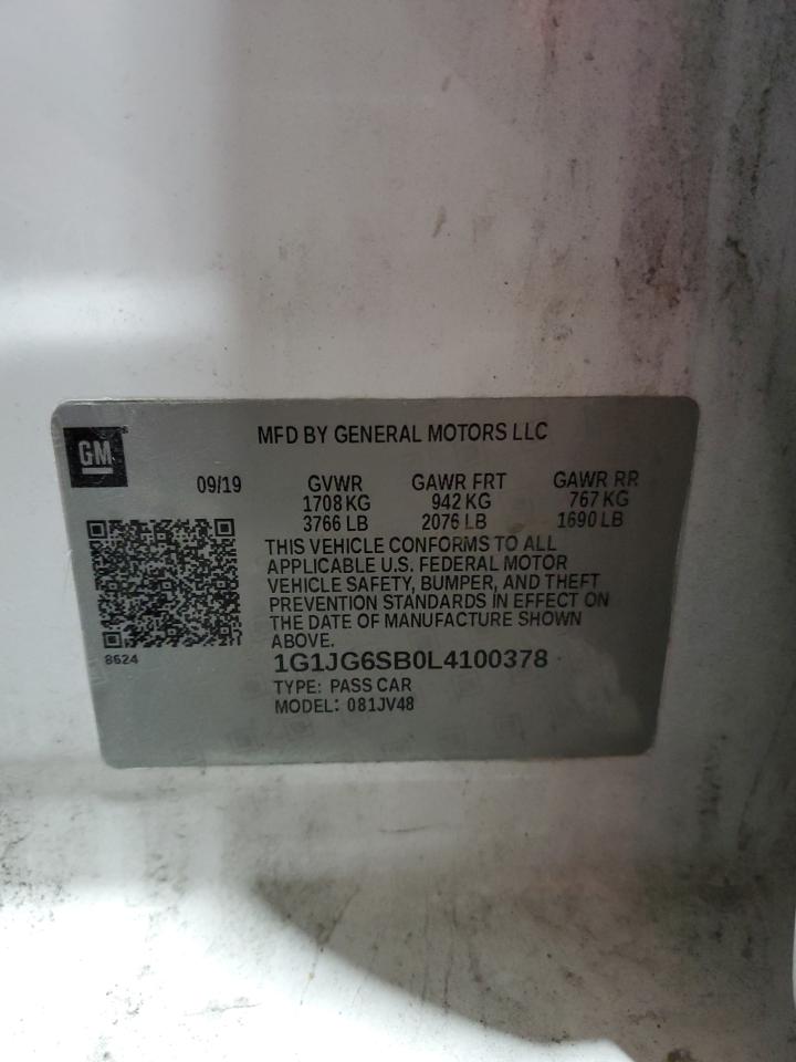 2020 Chevrolet Sonic VIN 1G1JG6SB0L4100378 Copart auction photo, front end damage thumbnail 12
