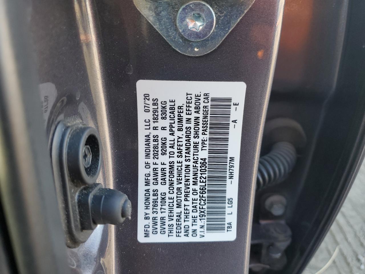2020 Honda Civic VIN 19XFC2F66LE210364 Copart auction photo, front end damage thumbnail 12