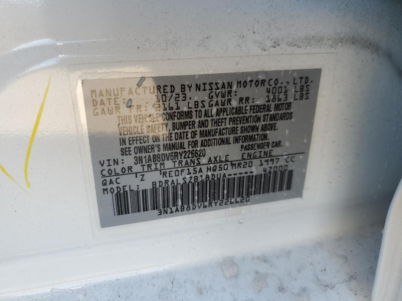2024 Nissan Sentra VIN 3N1AB8DV6RY226620 Copart auction photo, front end damage thumbnail 13
