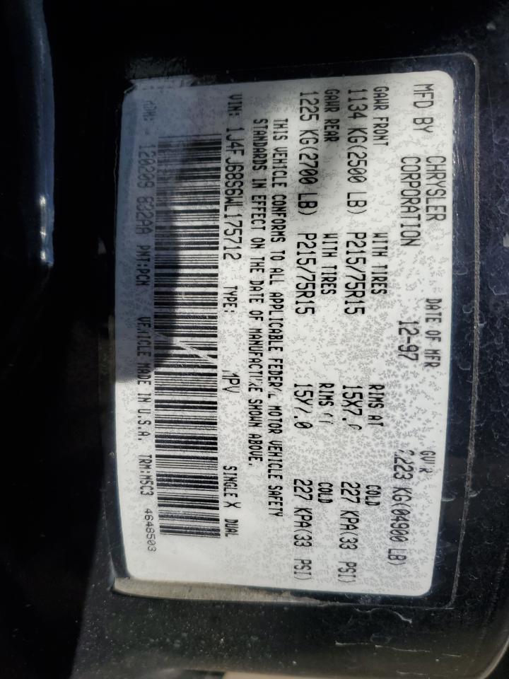 1998 Jeep Grand Cherokee VIN 1J4FJ68S6WL175712 Copart auction photo, front end / minor dent/scratches damage thumbnail 13