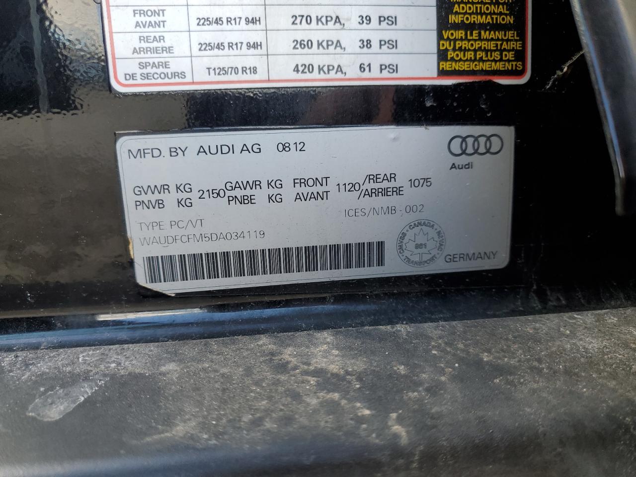 2013 Audi A3 VIN WAUDFCFM5DA034119 Copart auction photo, minor dent/scratches damage thumbnail 13