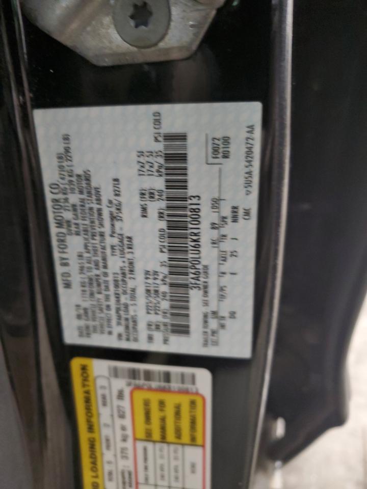 2019 Ford Fusion VIN 3FA6P0LU6KR100813 Copart auction photo, front end / undercarriage damage thumbnail 14