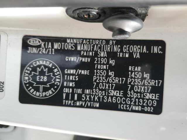 2012 KIA Sorento VIN 5XYKT3A60CG213209 Copart auction photo, rear end / side damage thumbnail 13