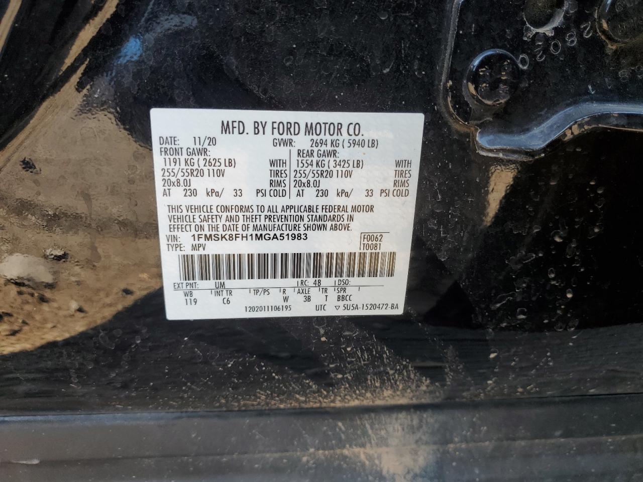 2021 Ford Explorer VIN 1FMSK8FH1MGA51983 Copart auction photo, side / front end damage thumbnail 13