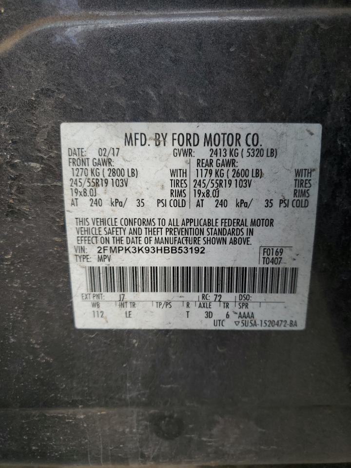2017 Ford Edge VIN 2FMPK3K93HBB53192 Copart auction photo, front end damage thumbnail 16