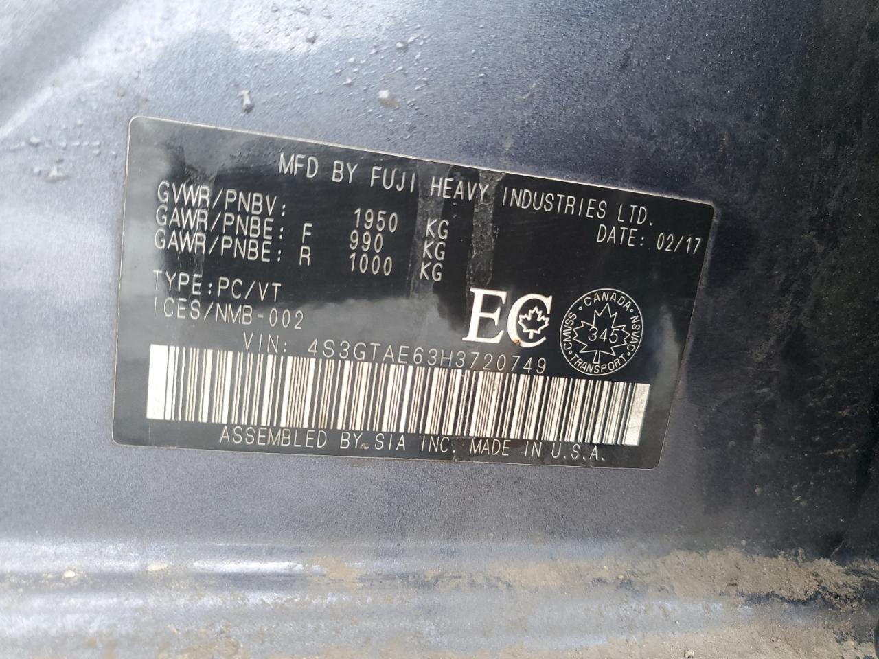2017 Subaru Impreza VIN 4S3GTAE63H3720749 Copart auction photo, side / front end damage thumbnail 12