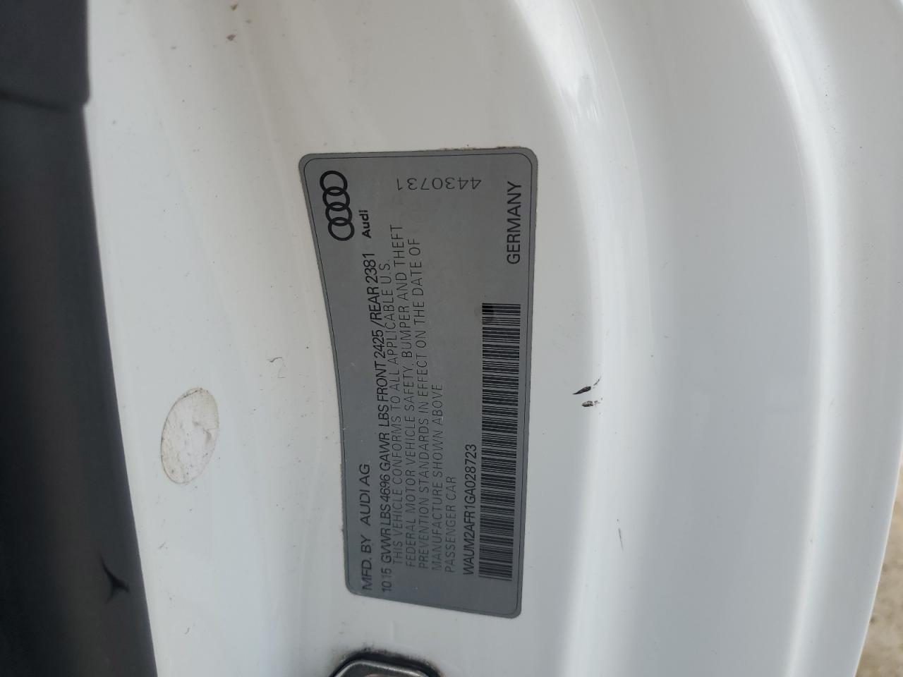 2016 Audi A5 VIN WAUM2AFR1GA028723 Copart auction photo, front end / minor dent/scratches damage thumbnail 12