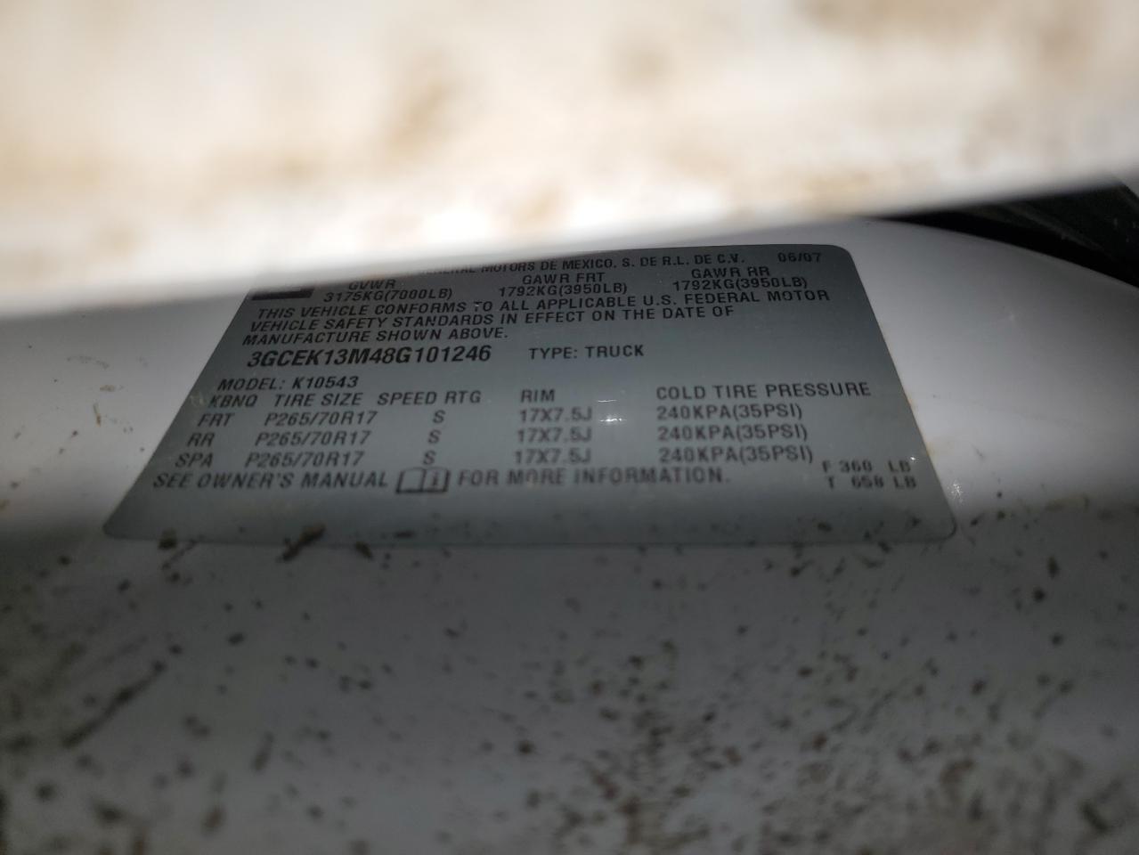 2008 Chevrolet Silverado VIN 3GCEK13M48G101246 Copart auction photo, rollover / undercarriage damage thumbnail 13