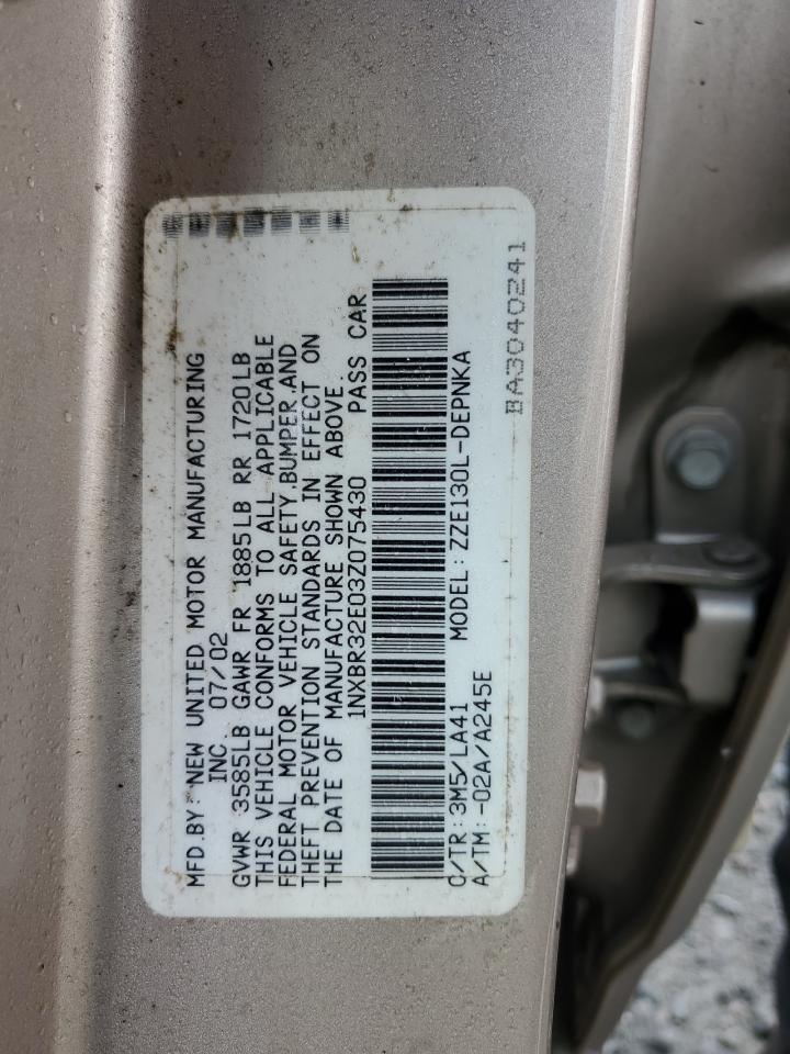 2003 Toyota Corolla VIN 1NXBR32E03Z075430 Copart auction photo, water/flood damage thumbnail 13