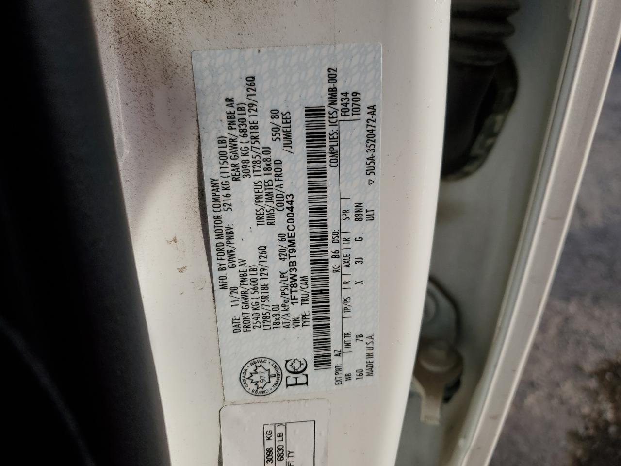 2021 Ford F350 VIN 1FT8W3BT9MEC00443 Copart auction photo, all over / mechanical damage thumbnail 13