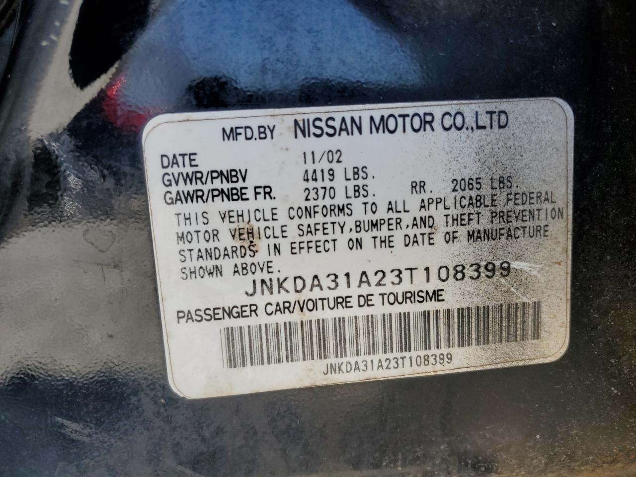 2003 Infiniti I VIN JNKDA31A23T108399 Copart auction photo, front end damage thumbnail 12