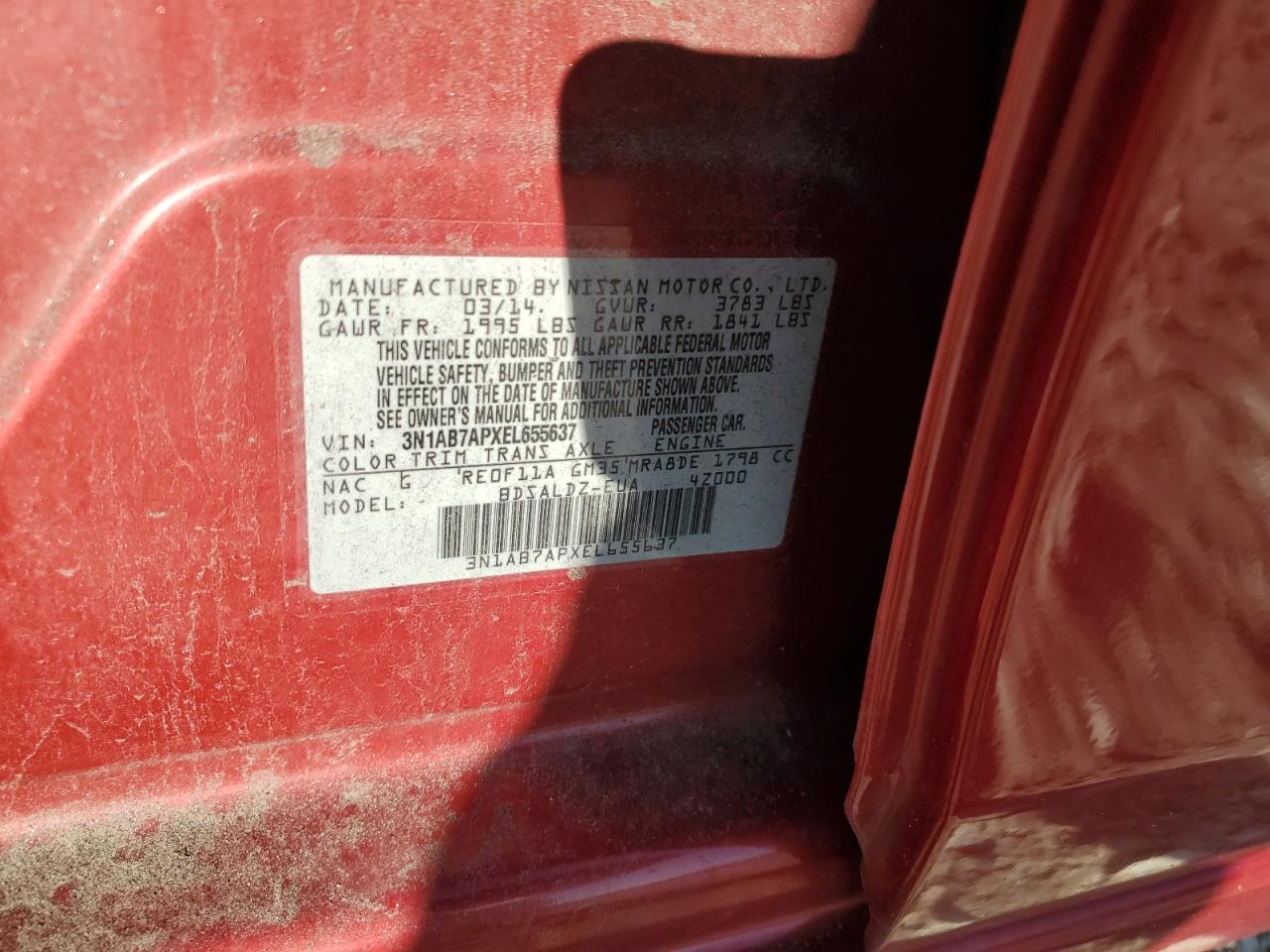 2014 Nissan Sentra VIN 3N1AB7APXEL655637 Copart auction photo, rear end damage thumbnail 15