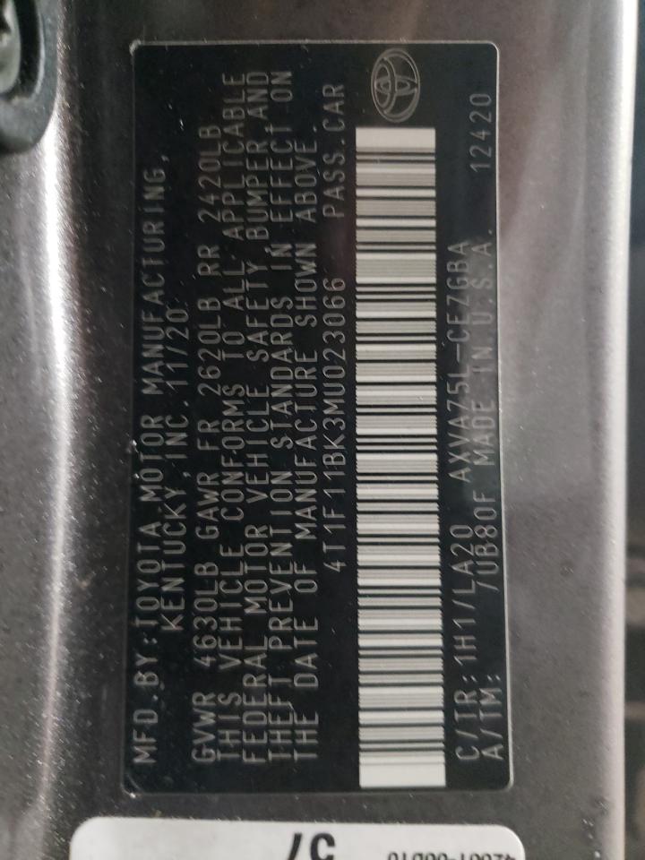 2021 Toyota Camry VIN 4T1F11BK3MU023066 Copart auction photo, front end damage thumbnail 12