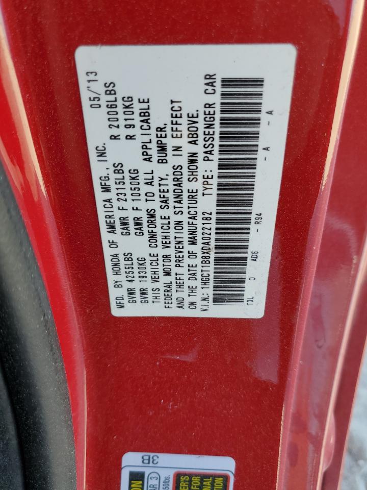 2013 Honda Accord VIN 1HGCT1B8XDA022182 Copart auction photo, side / minor dent/scratches damage thumbnail 14