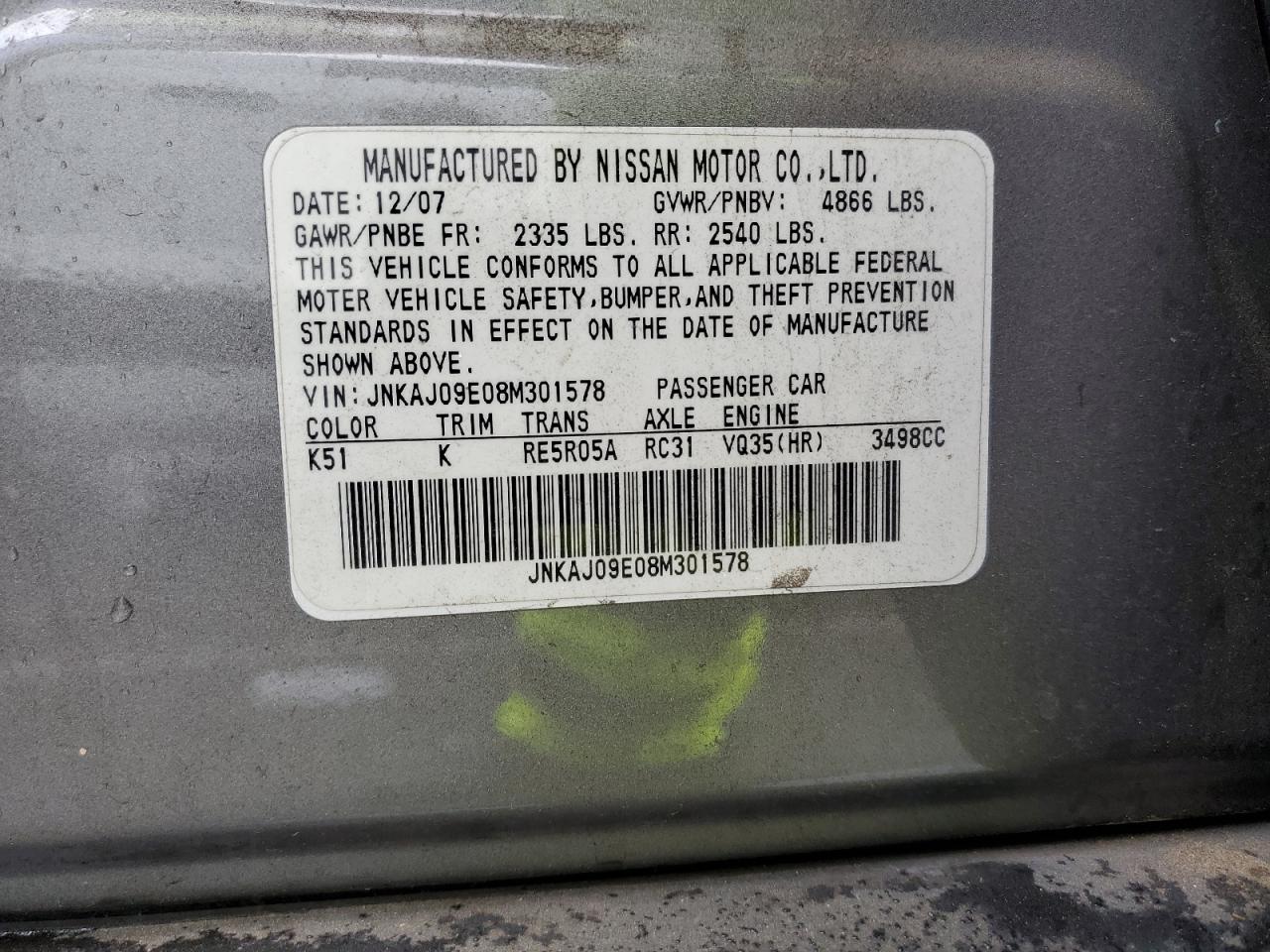 2008 Infiniti EX VIN JNKAJ09E08M301578 Copart auction photo, front end damage thumbnail 14