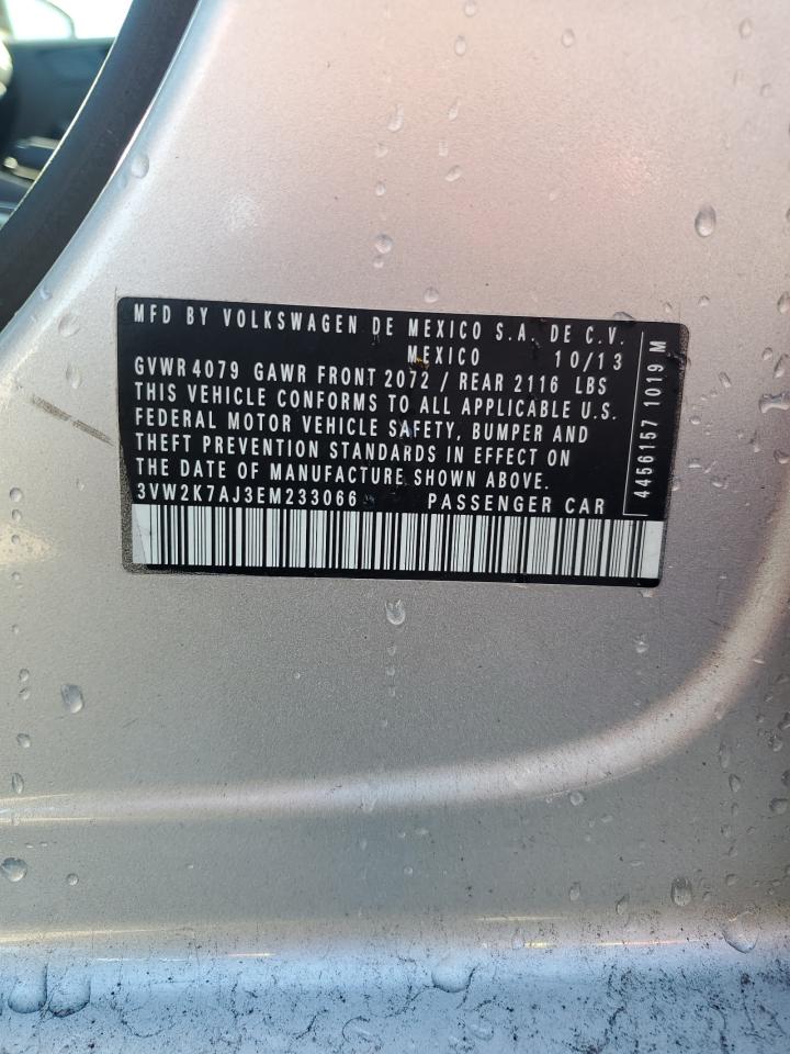 2014 Volkswagen Jetta VIN 3VW2K7AJ3EM233066 Copart auction photo, side / rear end damage thumbnail 12