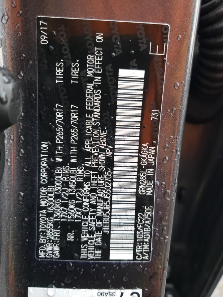 2018 Toyota 4Runner VIN JTEBU5JR5J5502705 Copart auction photo, front end / side damage thumbnail 16