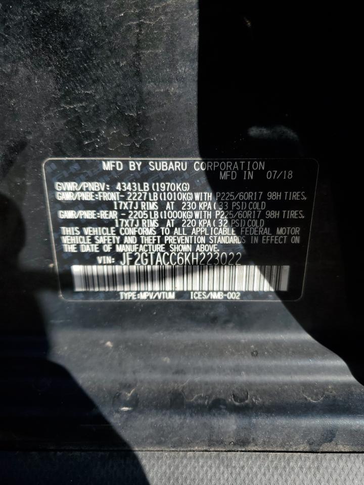 2019 Subaru XV VIN JF2GTACC6KH223022 Copart auction photo, front end / minor dent/scratches damage thumbnail 12