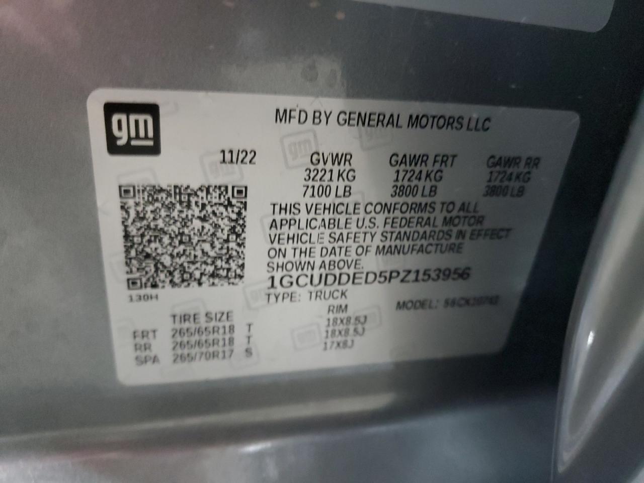 2023 Chevrolet Silverado VIN 1GCUDDED5PZ153956 Copart auction photo, front end / side damage thumbnail 13