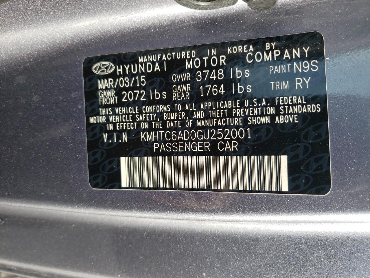 2016 Hyundai Veloster VIN KMHTC6AD0GU252001 Copart auction photo, front end damage thumbnail 12