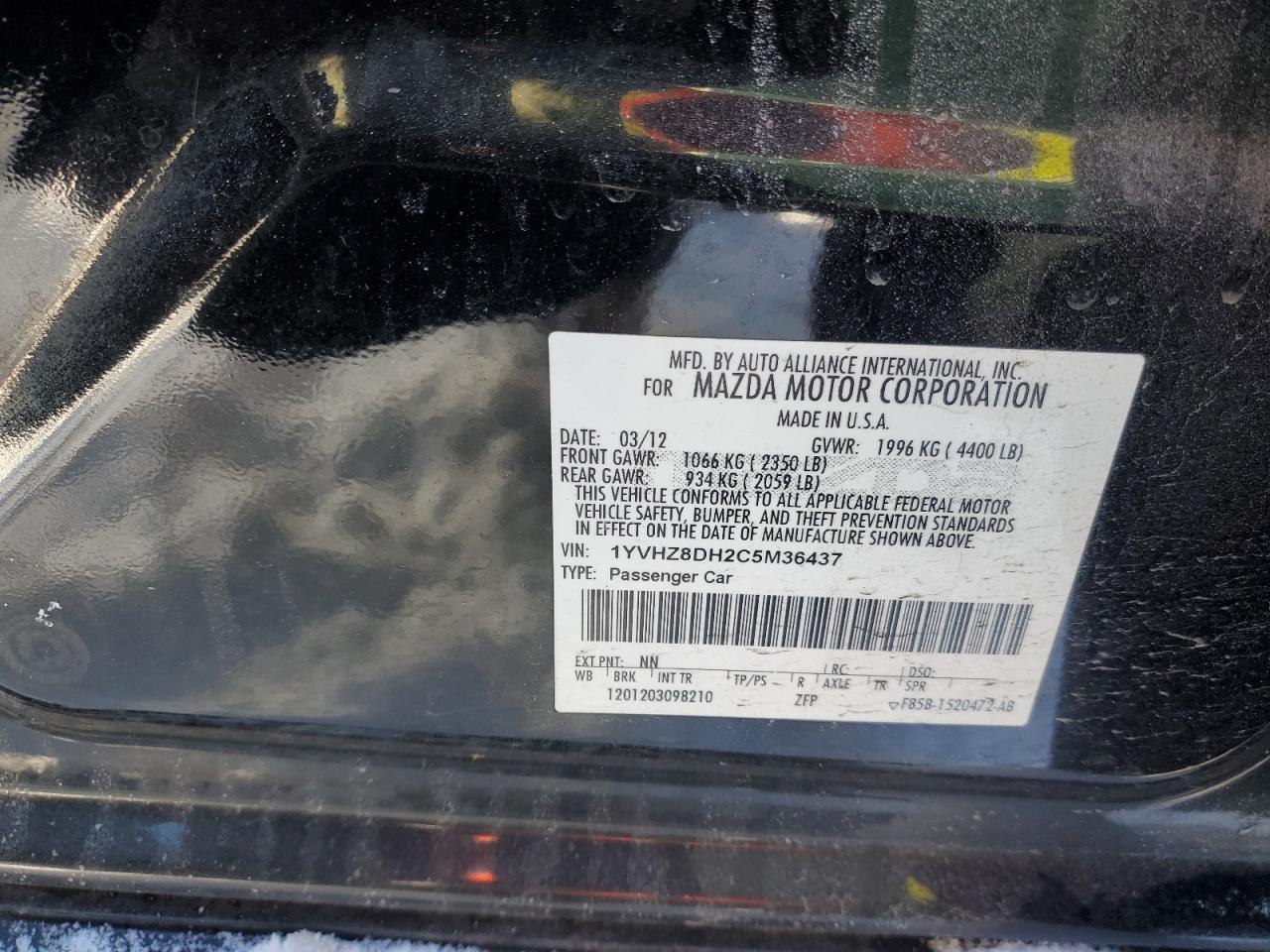 2012 Mazda 6 VIN 1YVHZ8DH2C5M36437 Copart auction photo, rear end / minor dent/scratches damage thumbnail 13