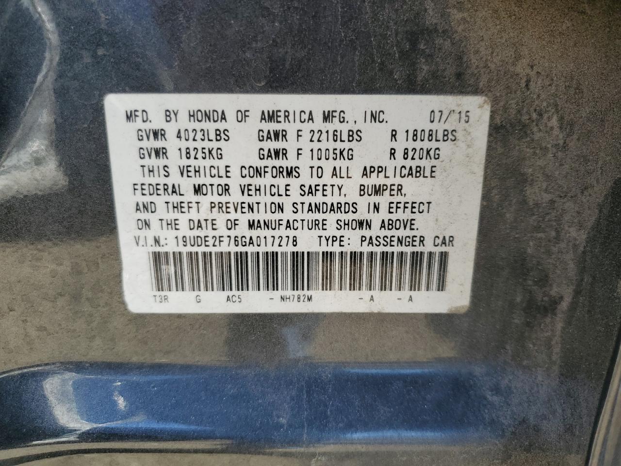 2016 Acura ILX VIN 19UDE2F76GA017278 Copart auction photo, front end damage thumbnail 14