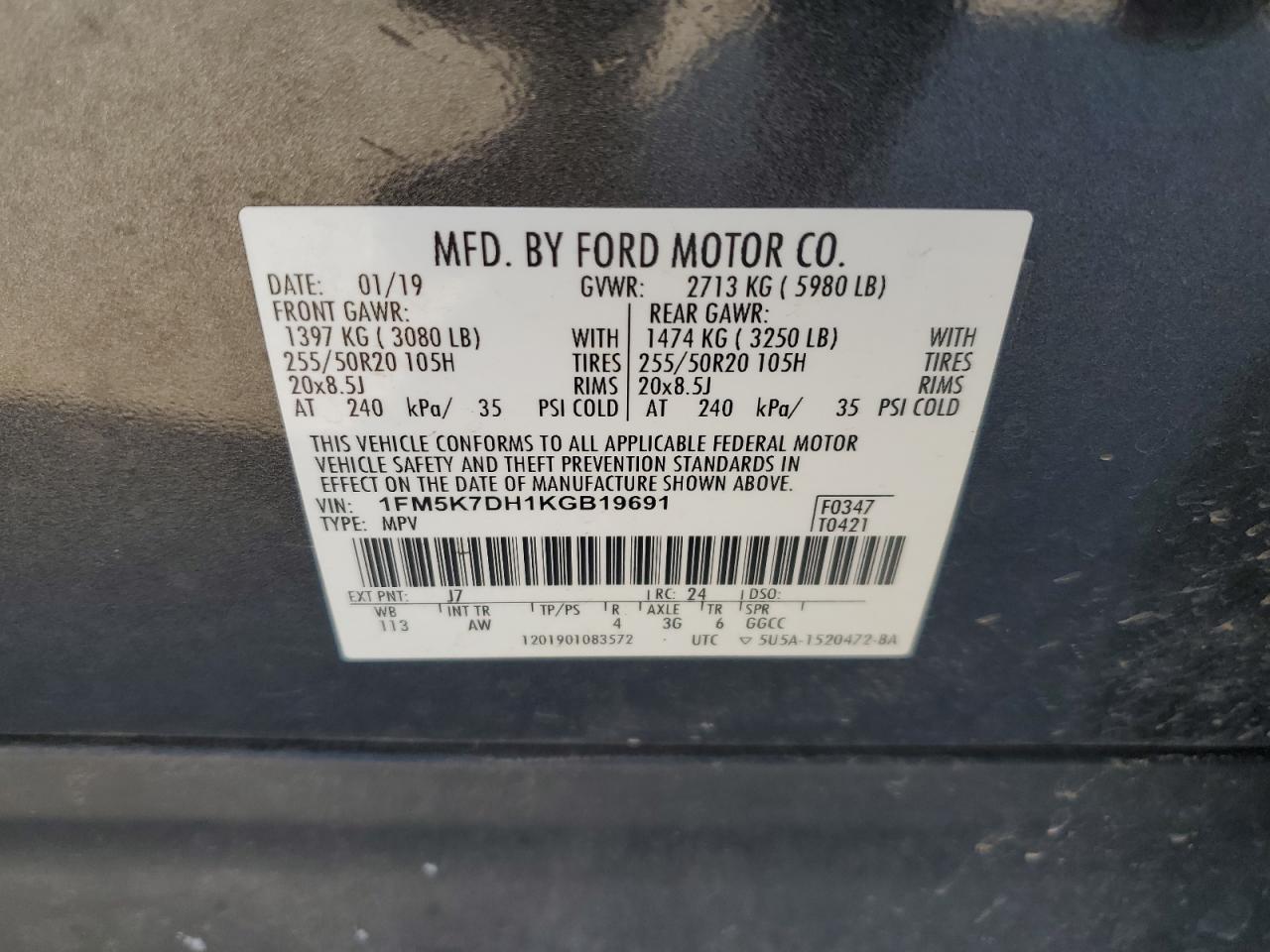 2019 Ford Explorer VIN 1FM5K7DH1KGB19691 Copart auction photo, front end / minor dent/scratches damage thumbnail 13