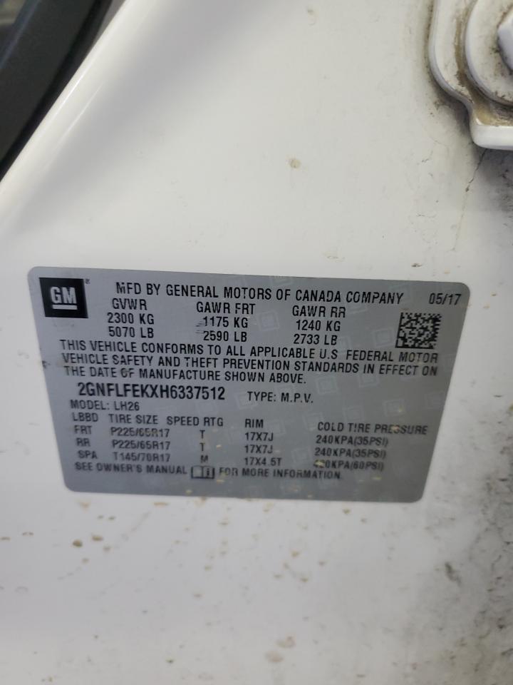 2017 Chevrolet Equinox VIN 2GNFLFEKXH6337512 Copart auction photo, front end / rear end damage thumbnail 12