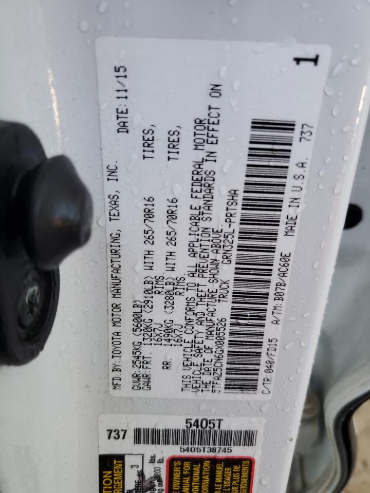2016 Toyota Tacoma VIN 5TFAZ5CN6GX005526 Copart auction photo, front end damage thumbnail 12