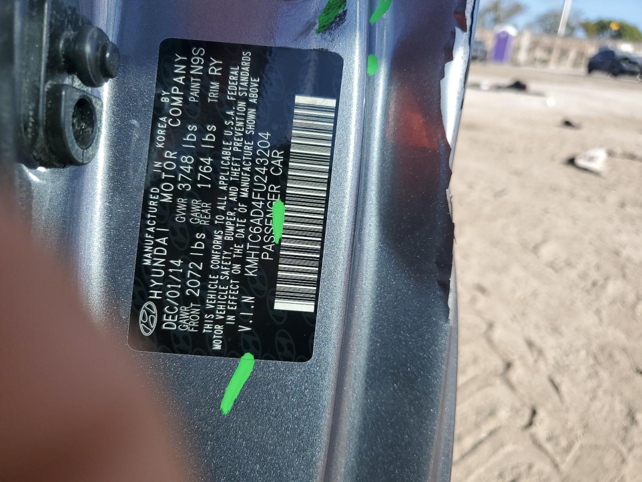 2015 Hyundai Veloster VIN KMHTC6AD4FU243204 Copart auction photo, side / rear end damage thumbnail 12