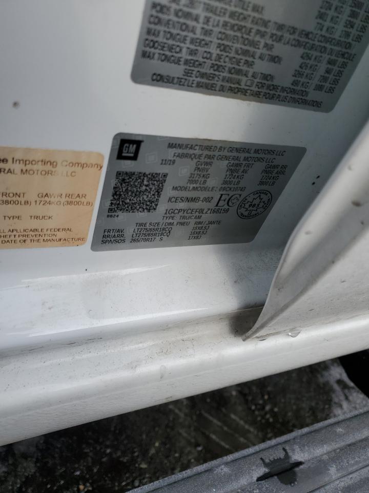 2020 Chevrolet Silverado VIN 1GCPYCEF0LZ168159 Copart auction photo, front end / side damage thumbnail 13