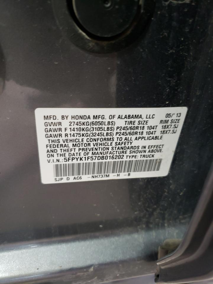 2013 Honda Ridgeline VIN 5FPYK1F57DB016202 Copart auction photo, front end / minor dent/scratches damage thumbnail 12