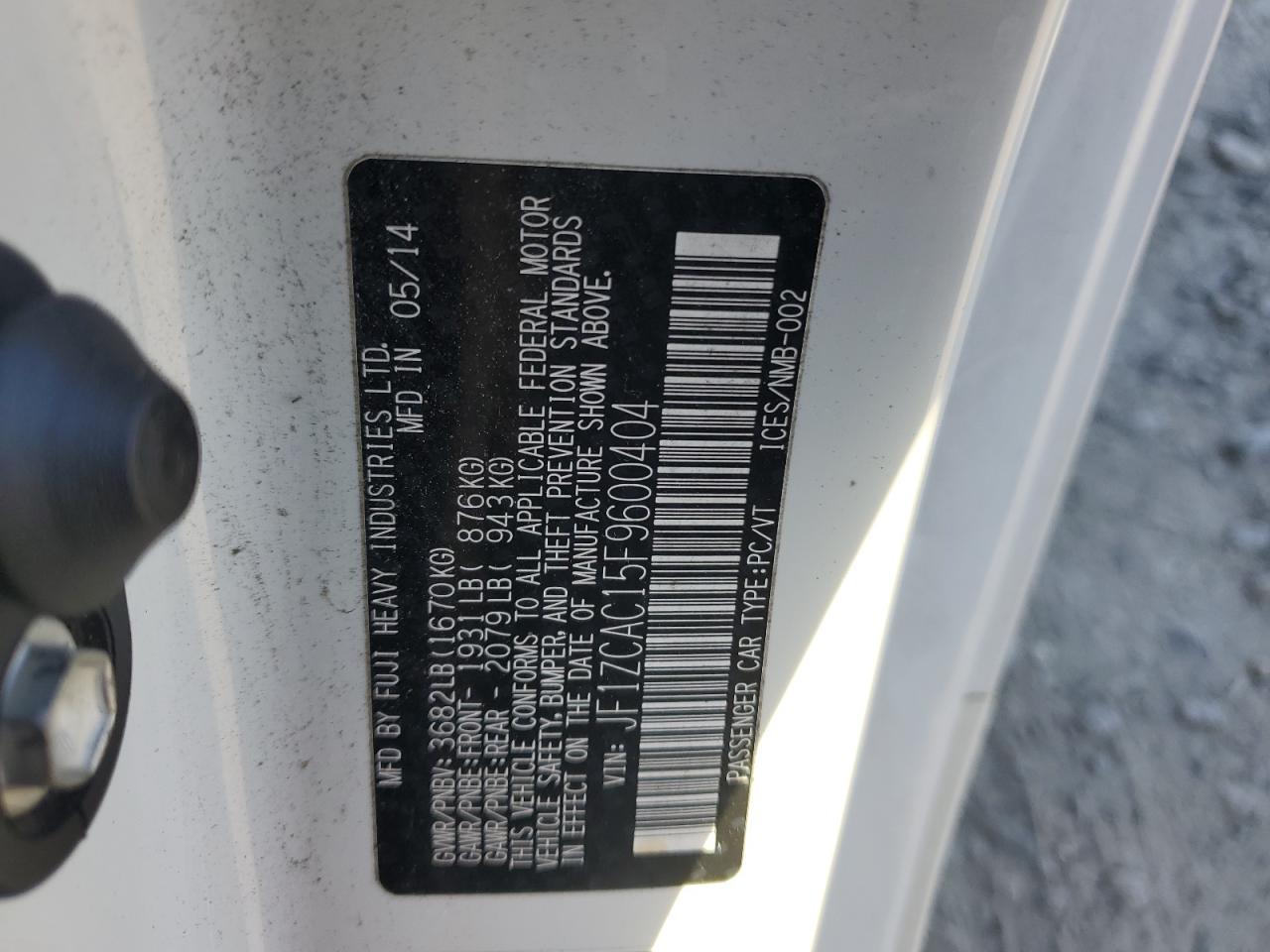 2015 Subaru BRZ VIN JF1ZCAC15F9600404 Copart auction photo, rear end / front end damage thumbnail 12