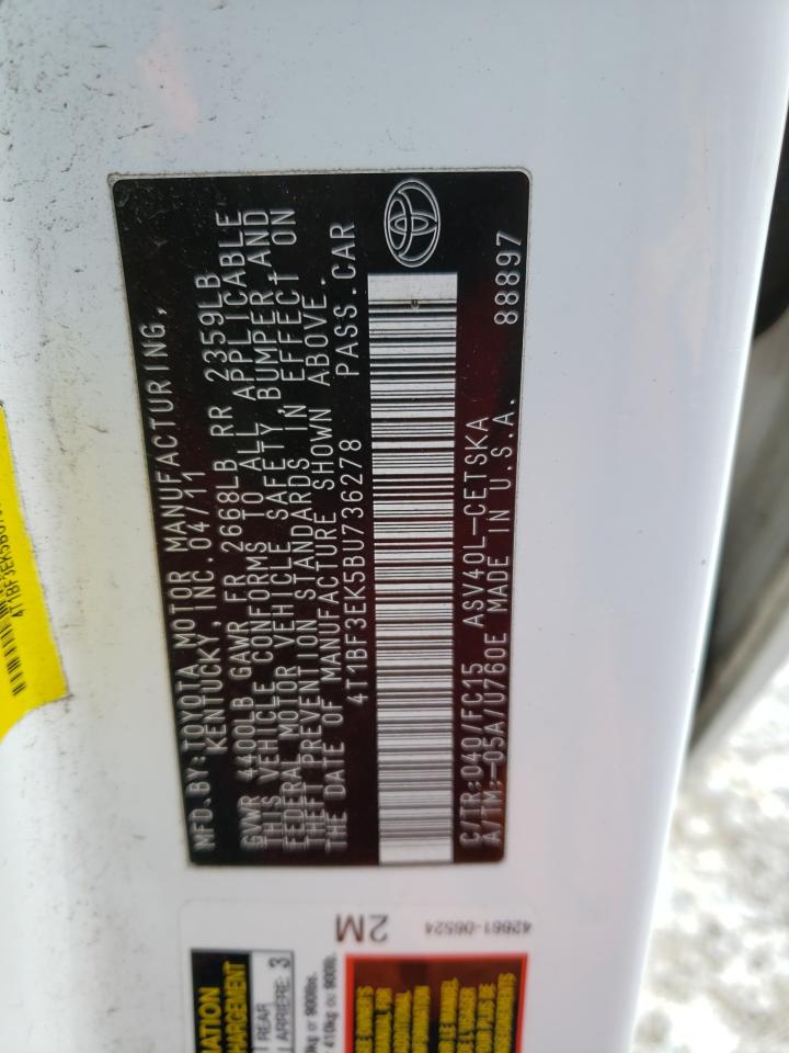 2011 Toyota Camry VIN 4T1BF3EK5BU736278 Copart auction photo, front end / side damage thumbnail 12