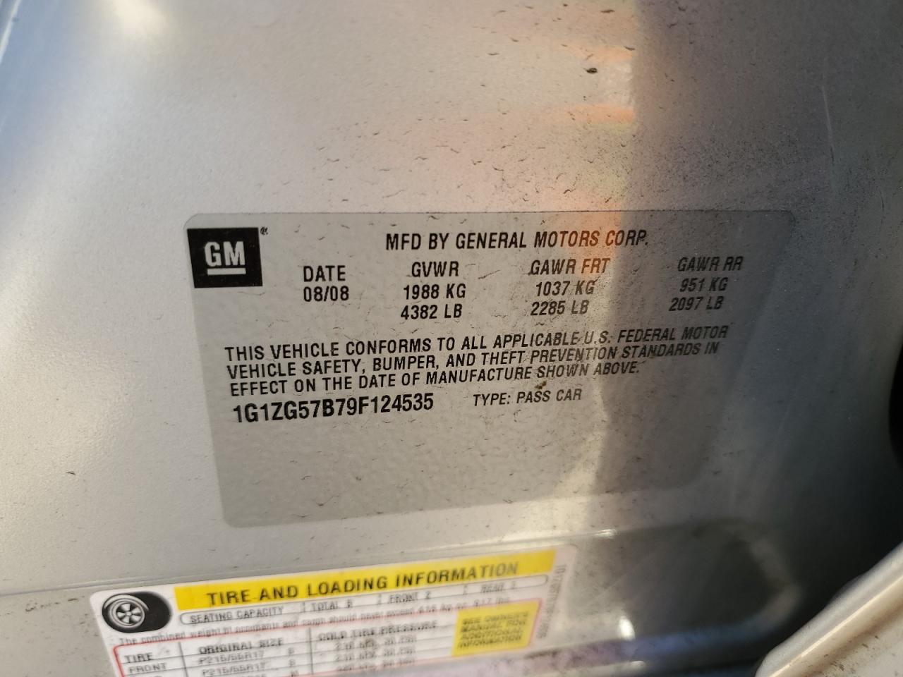 2009 Chevrolet Malibu VIN 1G1ZG57B79F124535 Copart auction photo, mechanical damage thumbnail 12