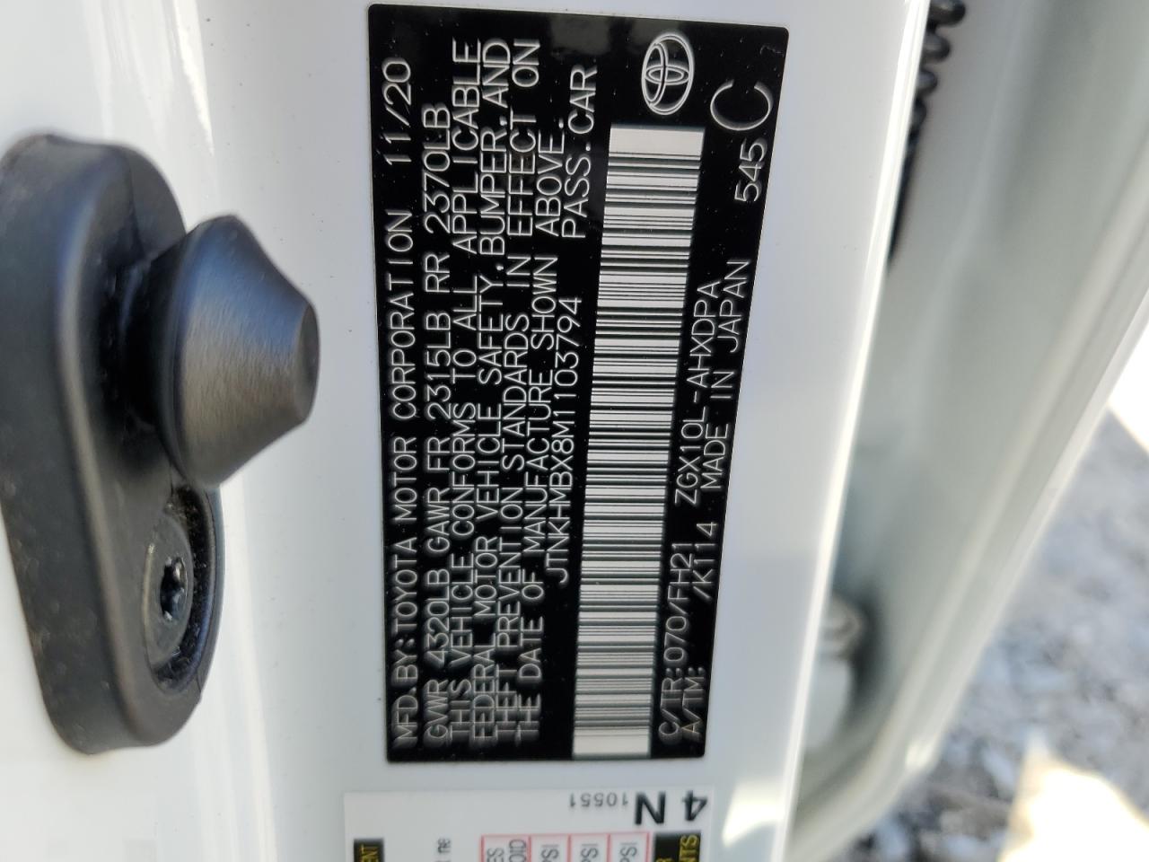 2021 Toyota C-HR VIN JTNKHMBX8M1103794 Copart auction photo, front end damage thumbnail 14