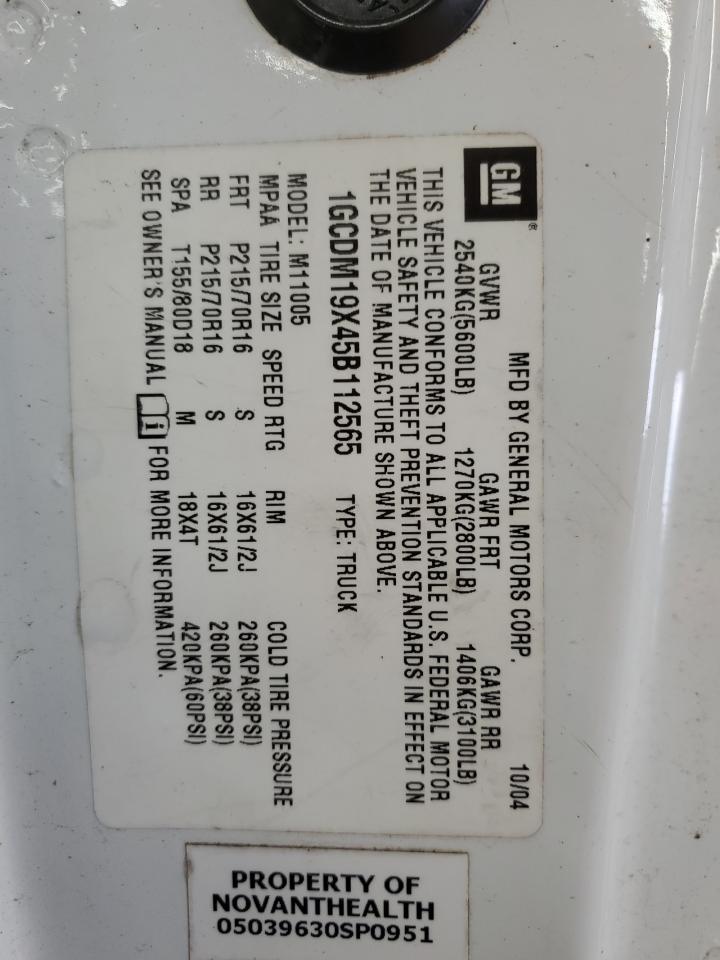 2005 Chevrolet Astro VIN 1GCDM19X45B112565 Copart auction photo, front end / minor dent/scratches damage thumbnail 13
