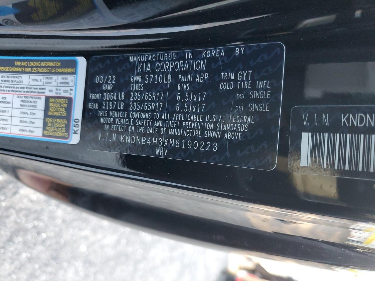 2022 KIA Carnival VIN KNDNB4H3XN6190223 Copart auction photo, front end / minor dent/scratches damage thumbnail 15