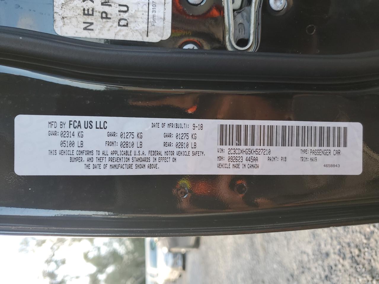 2019 Dodge Charger VIN 2C3CDXHG5KH527210 Copart auction photo, front end / minor dent/scratches damage thumbnail 13