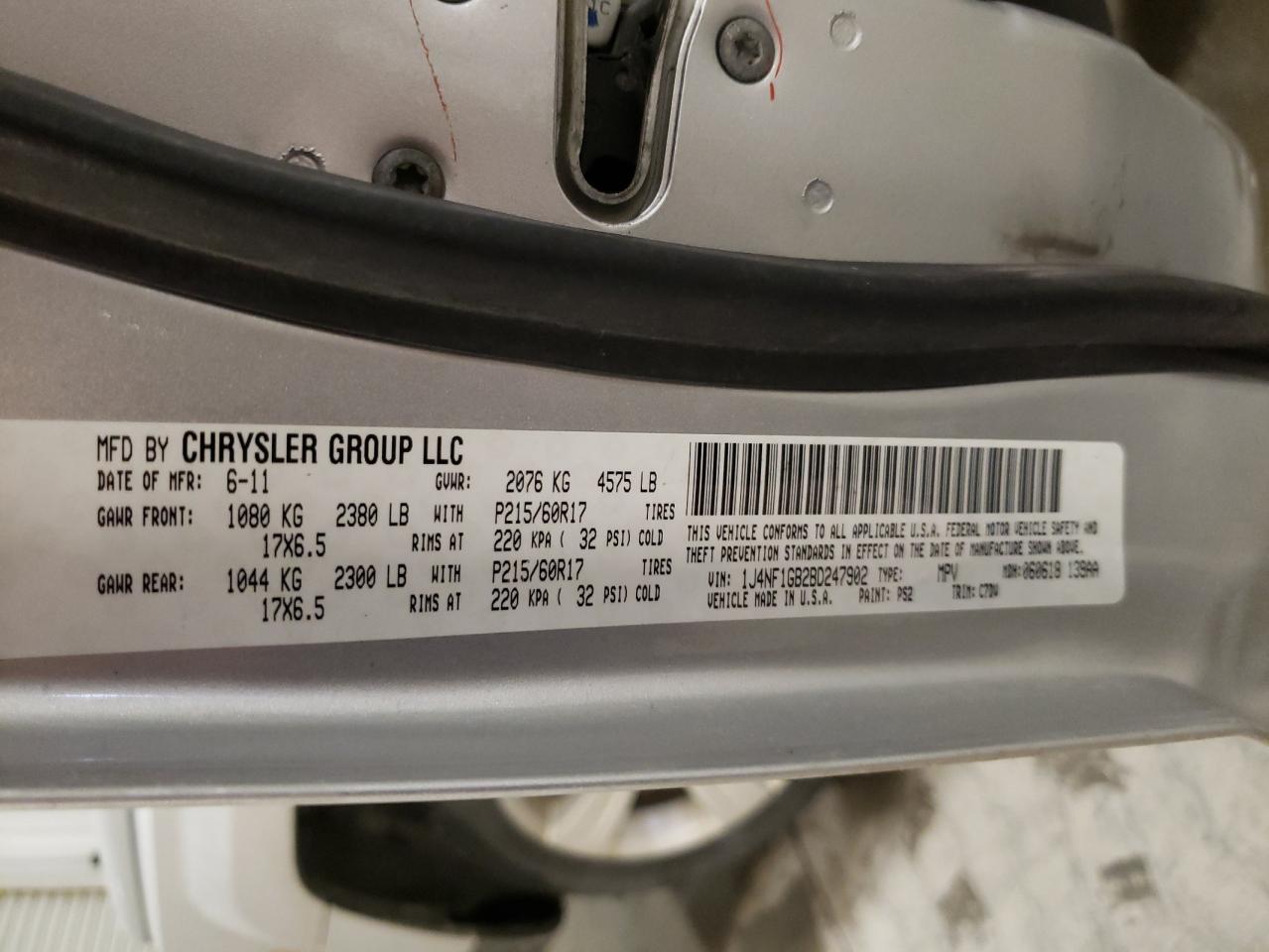 2011 Jeep Liberty (Patriot) VIN 1J4NF1GB2BD247902 Copart auction photo, front end damage thumbnail 13